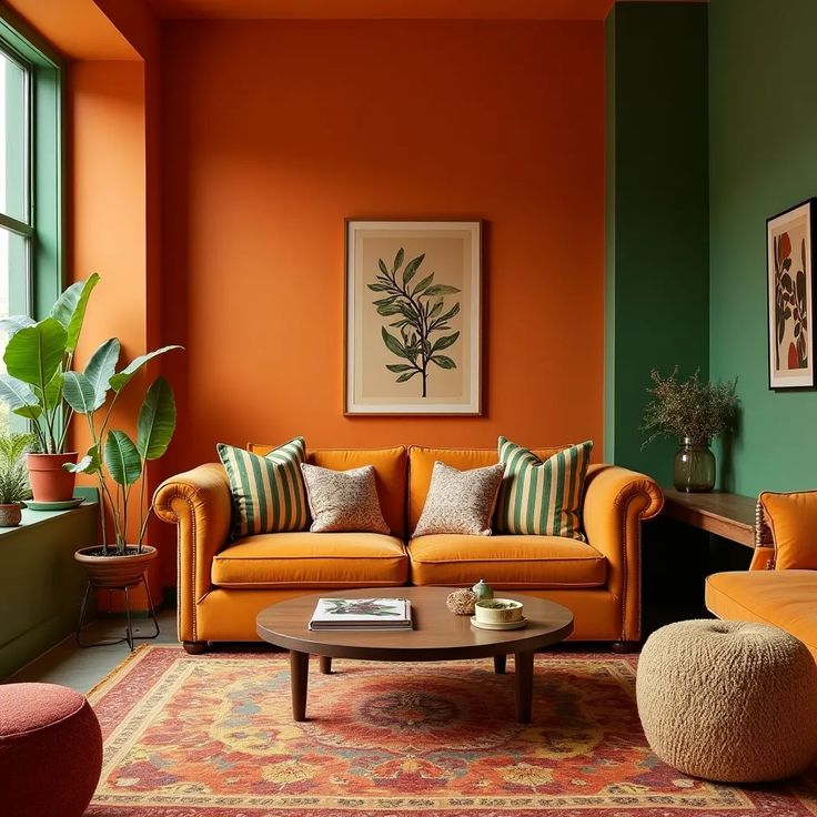 Vibrant Orange and Green Room Decor Ideas for a Cozy Living Space #54